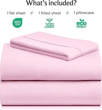 LuxClub 3 PC Sheet Set Bed Sheets Deep Pockets 16" Eco Friendly Wrinkle Free Cooling Machine Washable Hotel Bedding Silky Soft - Powder Pink Twin XL