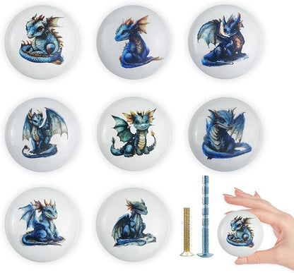 1.5" 8 PCS Ceramic Unique Cute Fun Dinosaur Pterodactyl Safari Animal Theme Nursery Kids Room Cabinet Bedroom Dresser Drawer Knobs Pulls