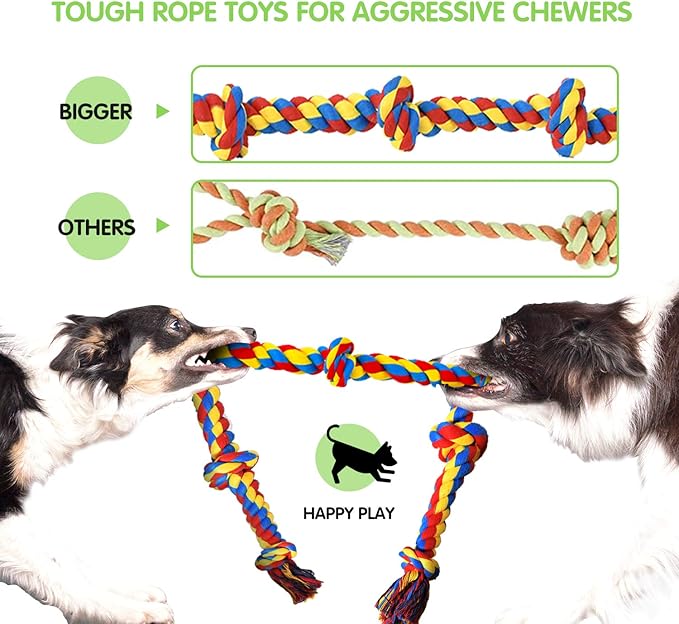 Large Tough Chew Toys for Aggressive Chewers Large Breed,Heavy Duty Dental Rope Toys Kit for Medium Dogs,5 Knots Indestructible Cotton Puppy Teething Chew Tug Toy Set of 9-Mewly Pet