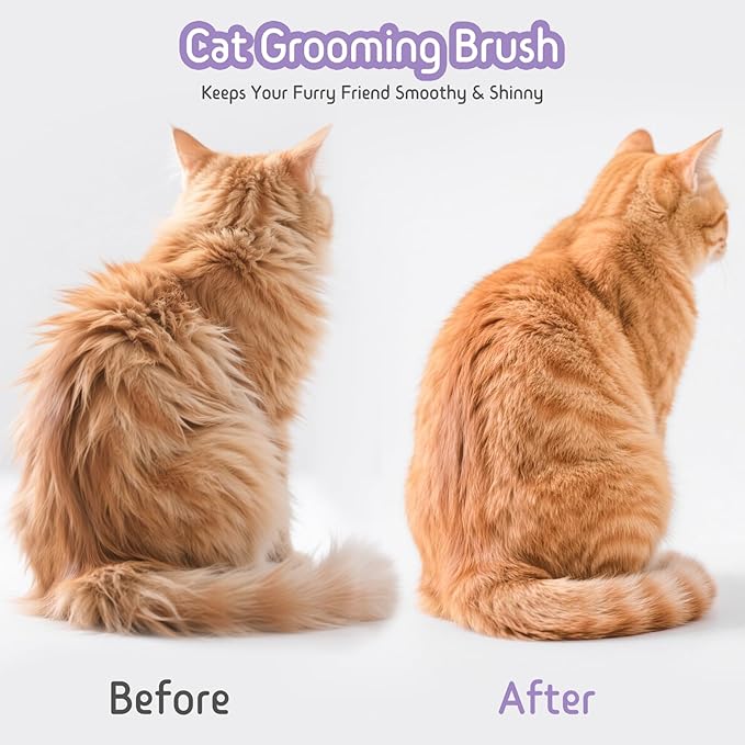 Self Cleaning Slicker Brush, 2-in-1 Cat Brush for Shedding, Skin Friendly Grooming Tool for Long & Medium-Long Hair Pets, Adjustable Bristle Length with Dematting Comb for Cats, Dogs (Purple)-Mewly Pet