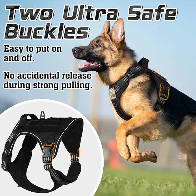 rabbitgoo Tactical Dog Harness for Large Dogs, No Pull Military Service Vest with Handle & Molle, Easy Control for Training Walking, Adjustable Reflective Straps, Black, XL-Mewly Pet