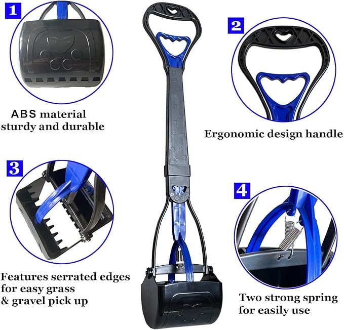 Non-Breakable Pooper Scooper for Large Medium & Small Dogs Heavy Duty, 28“Long Handled Dog Poop Scooper for Grass,Durable Dog Poop Pick Up Tool, Poop Grabber-Mewly Pet