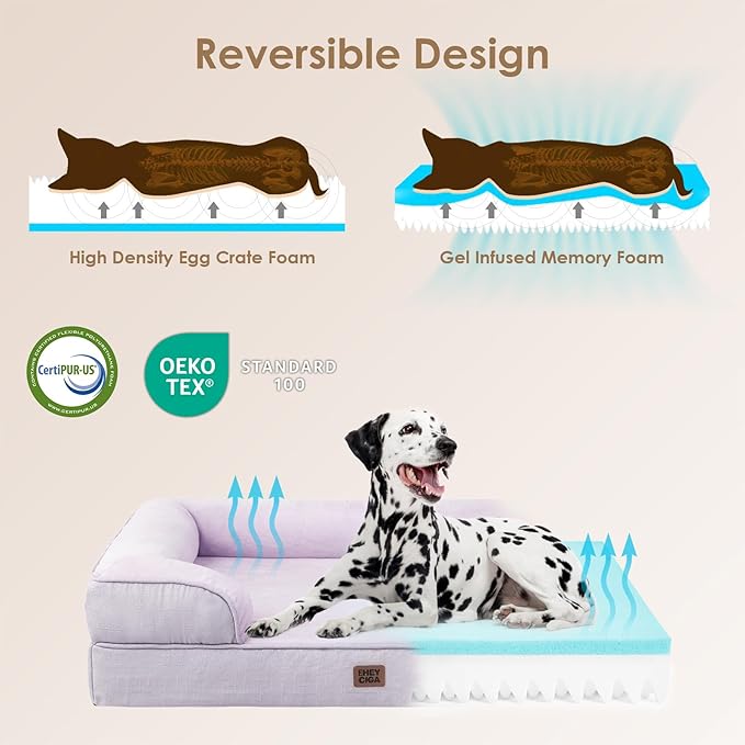 EHEYCIGA Orthopedic Dog Beds for Extra Large Dogs 44x32Inch, Waterproof Memory Foam XL Pet Bed with Sides, Non-Slip and Egg-Crate Foam Big Dog Couch Bed with Washable Removable Cover, Lilac-Mewly Pet