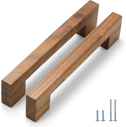Walnut Square 5 in 2 pcs Wooden Drawer Pulls Handle pulls for cabinets Kitchen Cabinet Drawer pulls Cabinet Door Pull