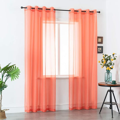 DUALIFE Coral Curtains 108 Inches Extra Length for Living Room Set of 2 Pieces Grommet Look Semi Sheer Transparent Curtains for Bedroom 52x108 Inch Long (Orange Coral)