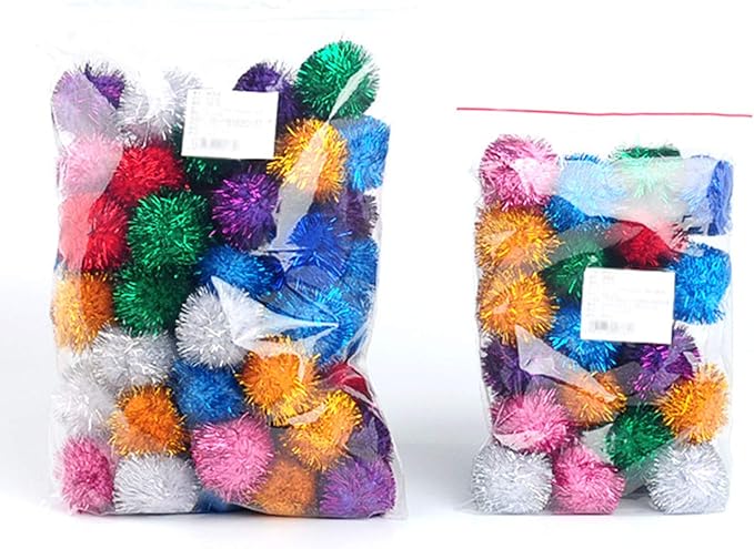 20 Pack 2 Inches Sparkle Balls for Cats, Large Size, Glitter Pom Poms Fuzzy Balls for Cats, Kitten Indoor Assorted Color Random-Mewly Pet