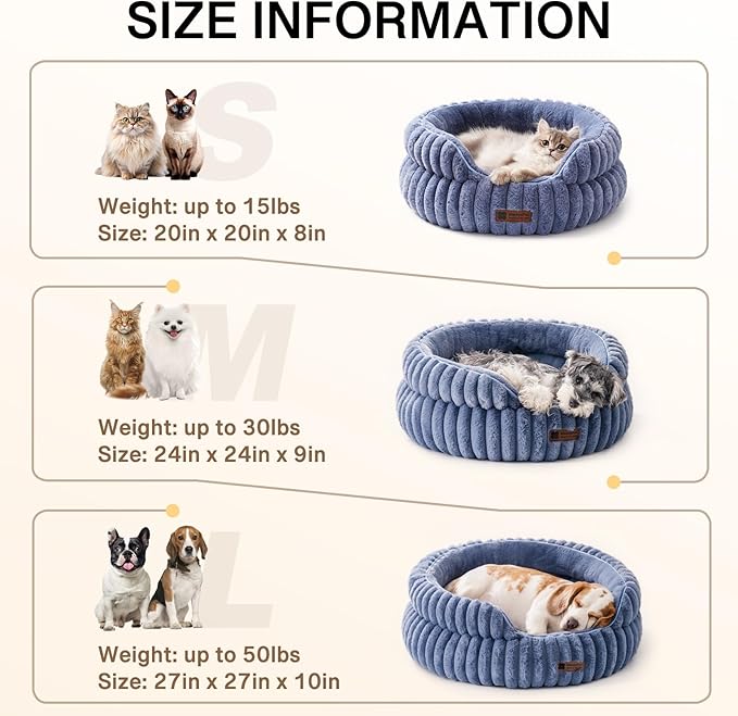MEWOOFUN Dog Bed for Medium Dogs, Washable Large Cat Beds for Indoor Cats, Donut Pet Bed for Dogs and Cats with Anti-Slip Bottom (Blue, 27"x27"x10")-Mewly Pet