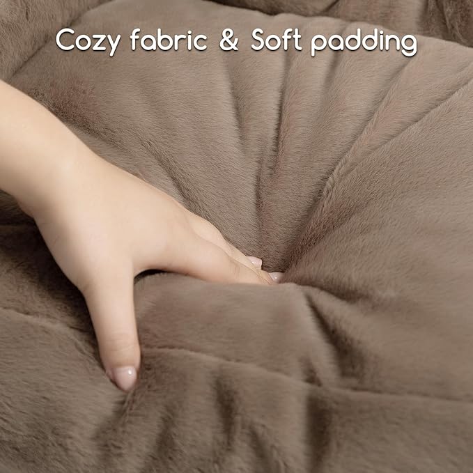 Hollypet Fluffy Plush Pet Sofa Soft Calming Pet Sofa Beds for Medium Small Cats and Dogs, Dark Brown-Mewly Pet