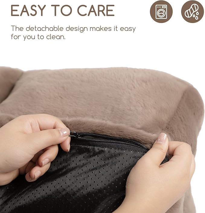 Hollypet Fluffy Plush Pet Sofa Soft Calming Pet Sofa Beds for Medium Small Cats and Dogs, Dark Brown-Mewly Pet