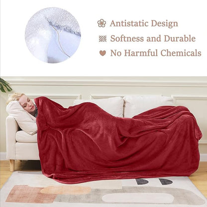Flannel Fleece King Size Summer Blanket All Season 350GSM Lightweight Throw for The Bed Extra Soft Brush Fabric Winter Warm Sofa Blankets 90" x 108"(Burgundy Red King)