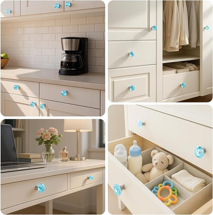 DEELF 30 Packs Kitchen Cabinet Knobs, 30 mm Crystal Cabinet Knobs, Diamond Dresser Handle Drawer Pulls, Dresser Knobs for Cabinets and Drawers, Light Blue