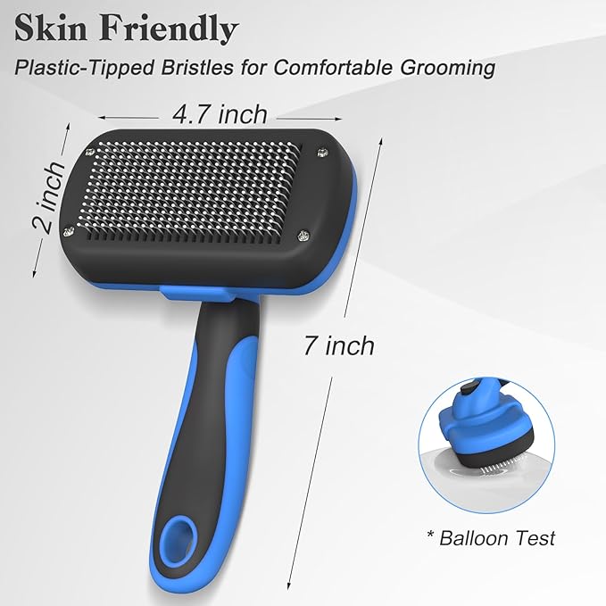 Swihauk Self Cleaning Slicker Brush - Skin Friendly Deshedding Grooming Tool for Dogs & Cats, Suitable for Shedding & Haired Pets, with Pet Supplies Accessories, Blue-Mewly Pet