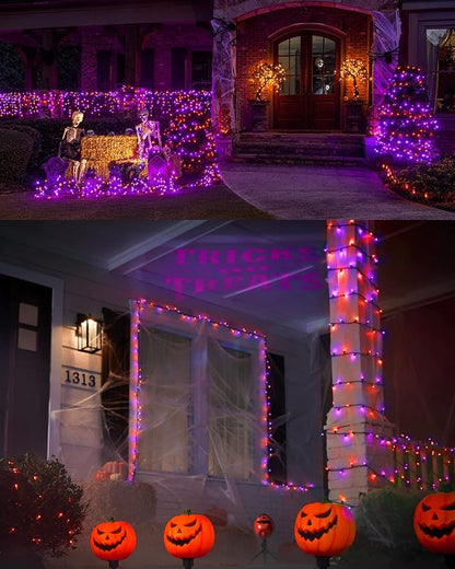ODEETRONIC Orange Purple Lights, 164ft 500LED Outdoor Halloween String Lights, Plug in Orange Halloween Light with 8 Modes, Twinkle Purple Mini Light Timer Waterproof for Indoor House Tree Party Decor
