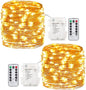 GDEALER 2 Pack 20 Feet 60 Led Fairy Lights Battery Operated with Remote Control Timer, 8 Modes Waterproof Copper Wire Twinkle String Lights Christmas Lights for Bedroom Party Indoor- Warm White