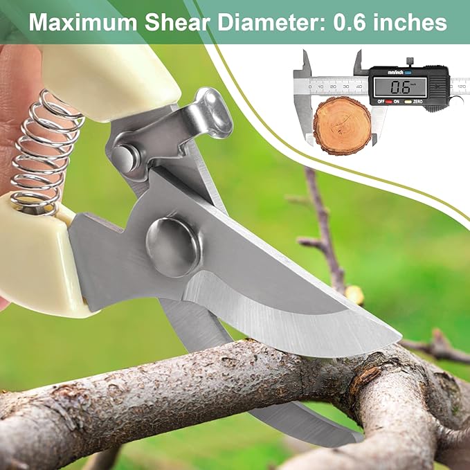 Premium garden shears, meperez pruning scissors gardening tools, pruners for flower, bushes, rose and fruit tree, use for florist, yard and orchard the plant clippers, sharp white steel anvil snips, 2-Mewly Pet