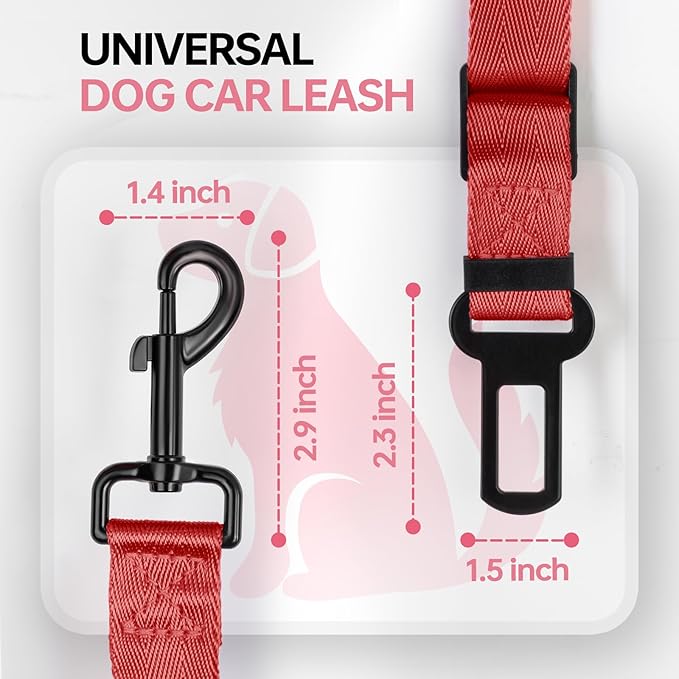 3 Pack Thickened Dog Seat Belt Adjustable Dog Car Seatbelts for Vehicle Nylon Pet Safety Seat Belt with Elastic Bungee Buffer Durable Car Harness for Dogs,Red-Mewly Pet