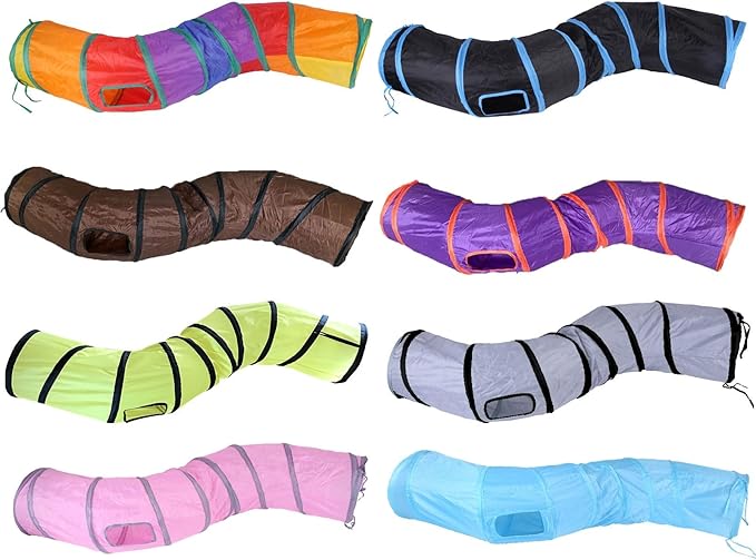 iCAGY Cat Tunnel for Indoor Cats Interactive, Rabbit Tunnel Toys, Pet Toys Play Tunnels for Cats Kittens Rabbits Puppies Crinkle Pop Up Gray 47" Shape S-Mewly Pet