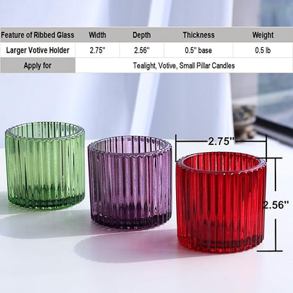 VOHO 3 Color Votive Candle Holders for Easter Decor, 6pcs Large Tealight Candle Holder for Votive Tea Lights Candles, Ribbed Tea Light Candle Holder Glass Gifts for Halloween/Thanksgiving/Christmas