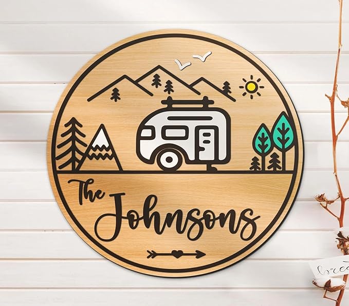 Forest Camping Sign, Custom Camping Family Name Signs, Mountain Camping Wooden Sign, Happy Camper Sign, Camper Home Decor, Campfire Party Decorations, Campfire Wall Sign