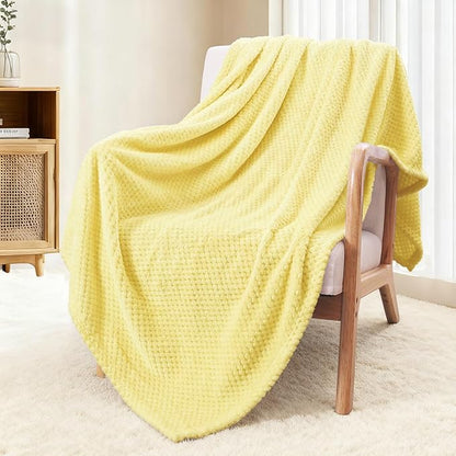 Exclusivo Mezcla Fleece Throw Blanket Extra Large, Super Soft and Warm Blankets for Couch, Sofa and Bed Waffle Textured, Cozy, Fuzzy and Lightweight (Light Yellow, 50x70 Inches)