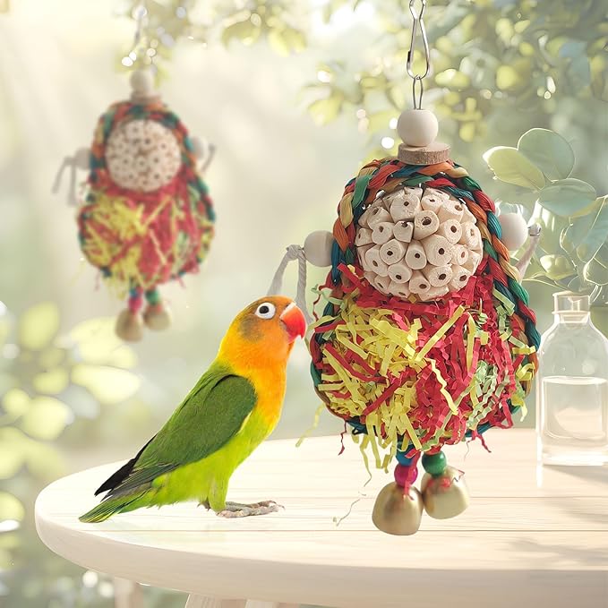 Parakeet Toys,Natural Sola Balls and Shredding Hanging Chewing Toy,2 PCS Small and Medium-Sized Parrot Toys, Bird Toys for Parrots,Cockatiels,Conures,Lovebird,Christmas Birds Toy-Mewly Pet