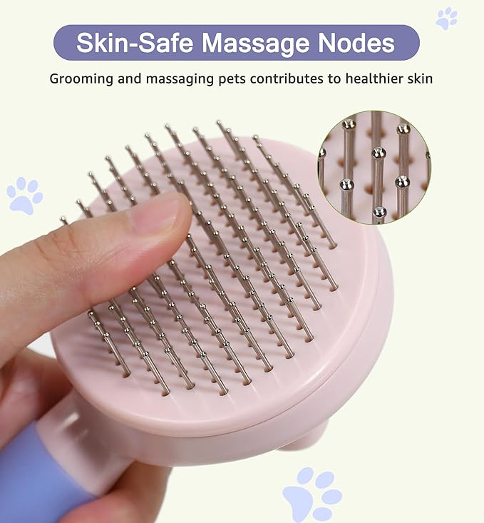 Pet Self-Cleaning Slicker Brush for Dogs & Cats, Deshedding Grooming Comb, Removes Loose Undercoat Hair & Mats, Skin-Friendly Massaging Tool for Long/Short Fur, Large & Small Breeds (Purple)-Mewly Pet