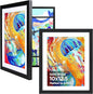KINLINK 10x12.5 Kids Art Frames Set of 2, Solid Wood Kid Artwork Frames Changeable with Acrylic Front Opening Holds 150 Pictures with Mat or without Mat, Black