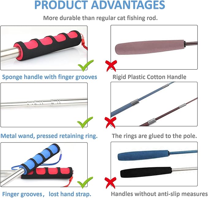 2pcs Retractable Wand Toys, Cat Fishing Rod with 11 Pcs Feather Refills for Indoor & Outdoor Cats-Mewly Pet