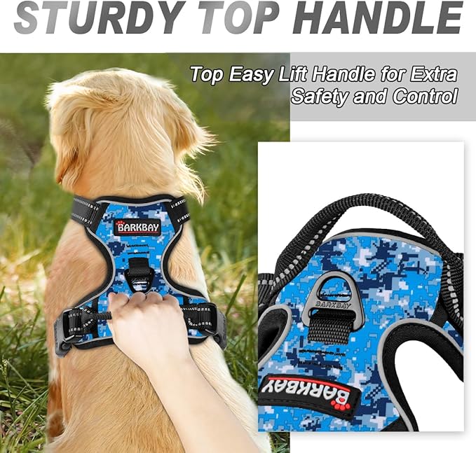 BARKBAY No Pull Dog Harness Front Clip Heavy Duty Reflective Easy Control Handle for Large Dog Walking(Blue camo,M)-Mewly Pet
