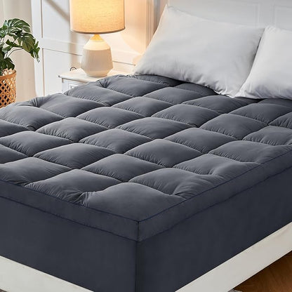 CYMULA Full XL Mattress Topper, Grey Cooling Mattress Pad Cover, Extra Thick Pillow Top Mattress Topper with 8-21 Inch Elasticated Deep Pockets, Plush Down Alternative Fill Mattress Protector