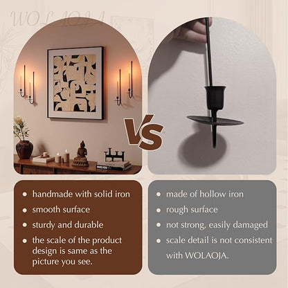Metal Wall Candle Sconce Holder Set of 4 Wall Mount Candle Holder Pillar Holder Black Modern Wall Candle Sconces Hanging for Living Room Farmhouse Fireplace Wedding