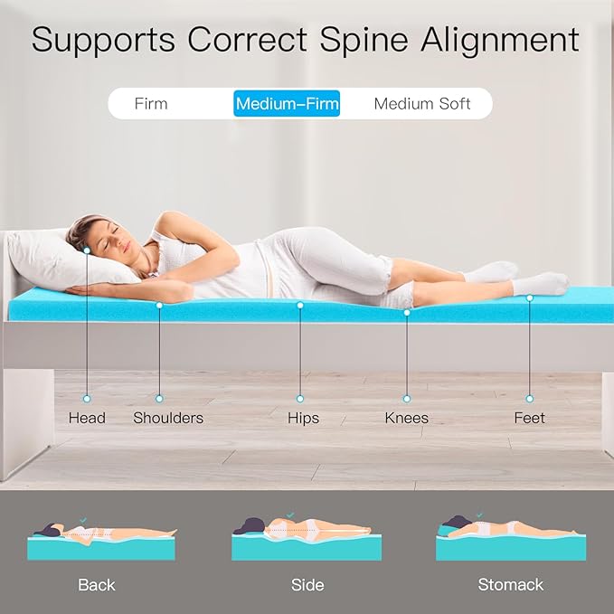 Airensky Memory Foam Mattress Topper Queen, Cooling Gel Infused High Density Topper with Removable Washable Cover, Bed Topper for Pressure Relief Back Pain, CertiPUR-US Certified, 2 Inch, 60"x80"