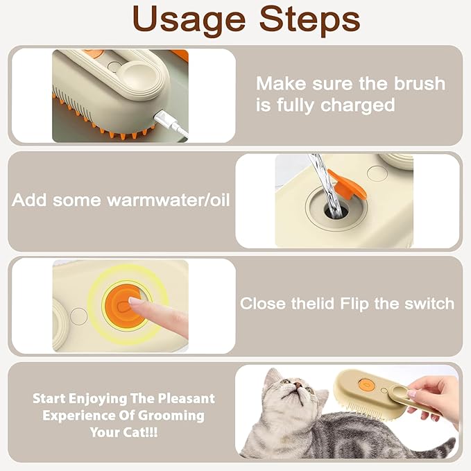Cat Steam Brush for Shedding, 2025 New 4 in 1 Rechargeable Steam Pet Brushes for Cats & Dogs, Indoor Anti-static Pets Brush for Massage, Cleaning, Shedding & Combing Hair (Beige)-Mewly Pet