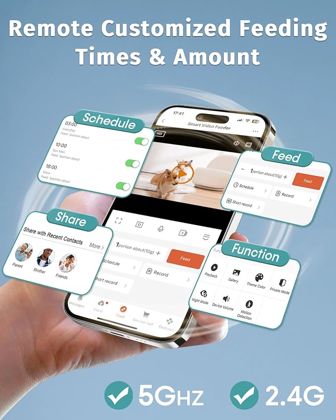 Automatic Dog Feeder Large Breed with Camera - 12L/50 Cups 5G WiFi App Control Dog Food Dispenser, Easy Setup, HD 1080P Video with Night Vision by Yakry-Mewly Pet