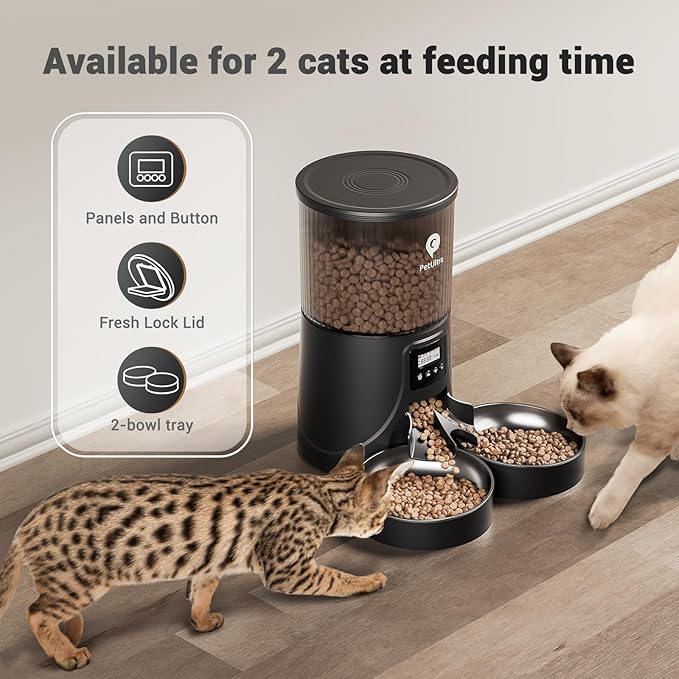 Automatic Cat Feeder for 2 Cats - 16 Cups/4L Timed Auto Pet Feeder with Portion Control (1-6 Meals), Dual Power& Easy to Clean for Indoor Cats & Small Dogs-Mewly Pet