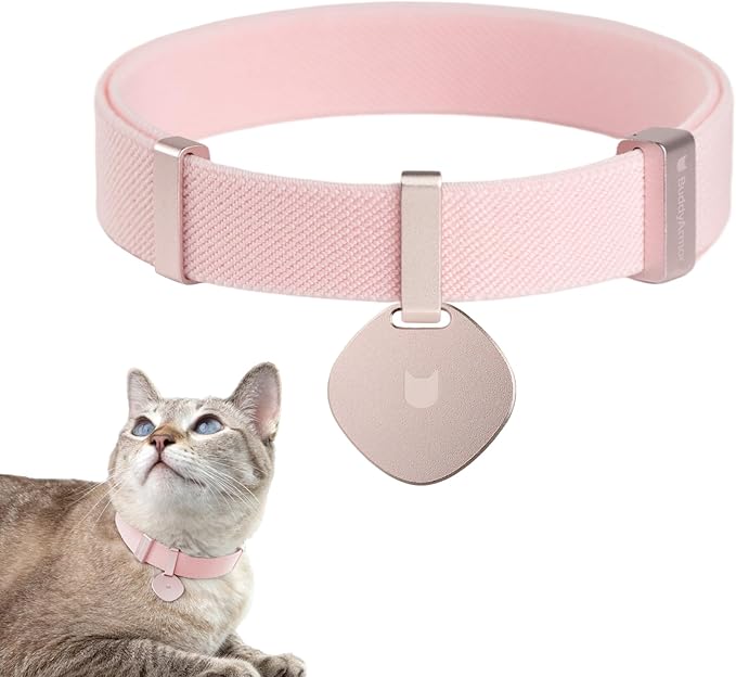 Safety Cat Collar Pro and Tag Set - U.S. IDA Gold Award, Elastic Release Cat Collar Charm Tag, Non Breakaway Cat Collar Adjustable with Charm for Kitten Small Large Cats (Blush Pink, M)-Mewly Pet