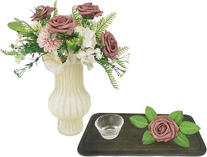 Artificial Rose Flowers 25pcs, Brown Foam Fake Rose Faux Flower for Wedding Bouquets Bridal Shower Centerpieces Floral Arrangements Home Decorations Party Backdrops Table