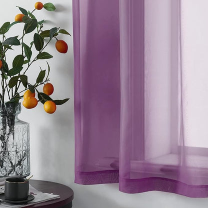 DUALIFE Purple Curtains 72 Inch Length for Girls Bedroom Set of 2 Panels Grommet Window Semi Voile Drapes Purple Sheer Curtains for Living Room Kids Decor Dark Royal Purple 52x72 Long