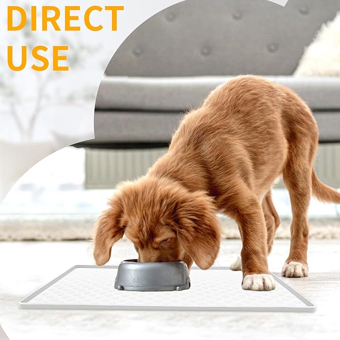 Ptlom Pet Placemat for Dog and Cat, Waterproof Silicone Pet Feeding Bowl Mats for Food and Water, Small Medium Large Dogs Mat Prevent Residues from Spilling to Floor, White, 24.5" 16.5"-Mewly Pet
