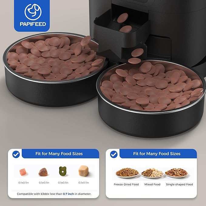 PAPIFEED 7L Automatic Cat Feeder for 2 Cats - 2.4G WiFi Timed Auto Feeder with APP Control, Cat Food Dispenser with Alexa for Multiple Cats, Detachable for Easy Clean, 1-10 Meals Per Day - Black-Mewly Pet