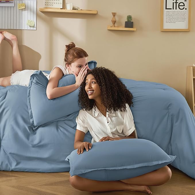 Litanika Twin XL Comforter Set Dusty Blue - 2 Pieces Extra Long Bed Set for College Dorm, All Season Bedding Set for Girls and Boys