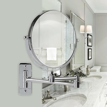 OVENTE 7" Wall Mounted Makeup Mirror with 1X/7X Magnification, Double Sided Magnifying Round Bathroom Vanity Mirror, 360° Swivel Design, Extendable and Folding Arm, Polished Chrome MNLFW70CH1X7X