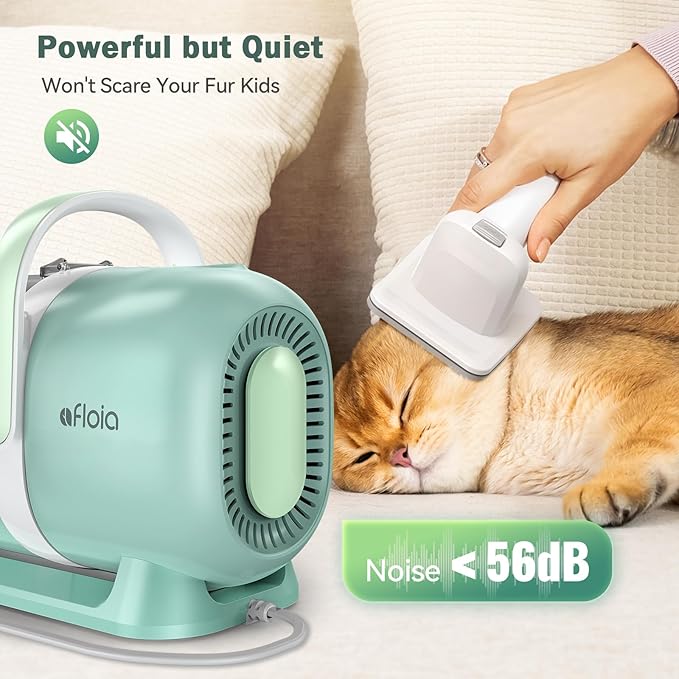 Afloia 6-in-1 Dog Grooming Kit, Pet Grooming Vacuum for Shedding, Dog Hair Vacuum with Clipper Nail Trimmer Grinder, Pet Brush Groomer at Home, Low Noise Cats Hair Remover, 1.5L Dust Cup, Green-Mewly Pet