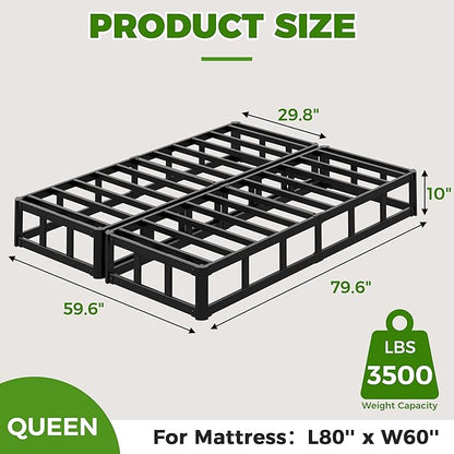 EMODA 10 Inch Split Queen Box Spring Bed Base, 2 Piece Heavy Duty Metal Box Spring for Queen Bed with Fabric Cover, Easy Assembly