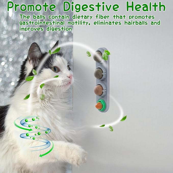 CCINEE Catnip Balls for Cats Wall Catnip Toys Edible Cat Toys for Cat Lick Safe Healthy Kitten Chew Toys Teeth Cleaning Dental Cat Toys(4 Flavor)-Mewly Pet