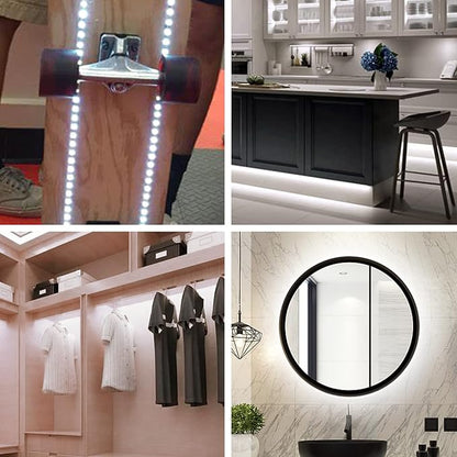 Battery Powered Led Strip Lights White, LED Strip Lights Waterproof Battery Operated Led Light Strip, Flexible, Cuttable Led Strip Lights for PC TV Mirror Kitchen Cabinet Shelves, Room Decor 13.2FT