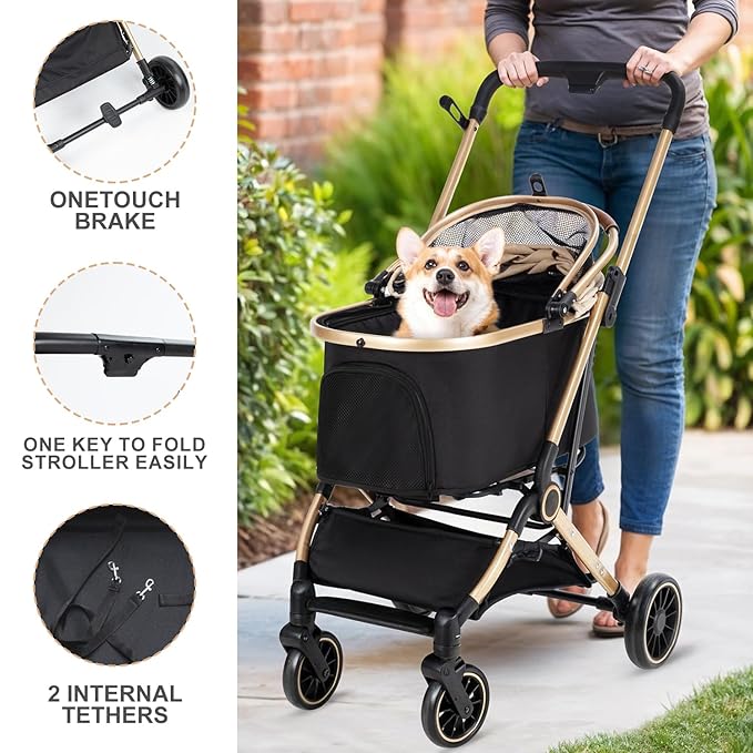 3 in 1 Pet Stroller with 4 Wheels, Foldable Pet Travel Carrier for Small/Medium Dogs Cats up to 50lbs, Detachble Portable Pet Bag, Storage Basket-Mewly Pet