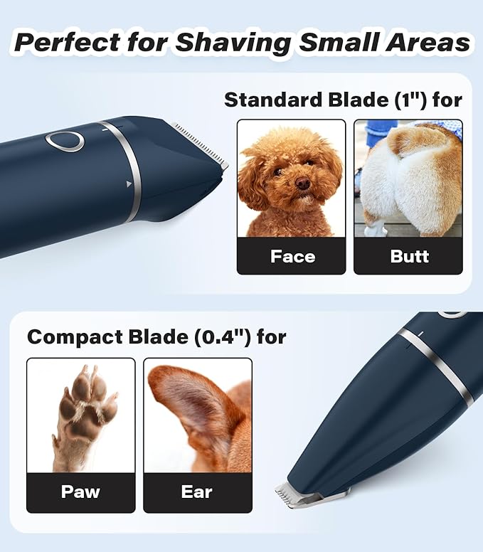 Casfuy Cordless Hair Trimmer, Low Noise Grooming Clipper for Dogs Cats & Small Pets, USB Rechargeable, Double Blades for Trimming Hair Around Paws, Eyes, Ears, Face, Rump-Mewly Pet