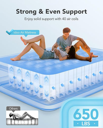 iDOO Air Mattress Queen with Built in Pump, Blow up Mattress, Inflatable Mattress Queen Size for Guests, Home, Camping, 3 Mins Inflation/Deflation, Upgraded Colchones Inflables, Comfort Air Bed
