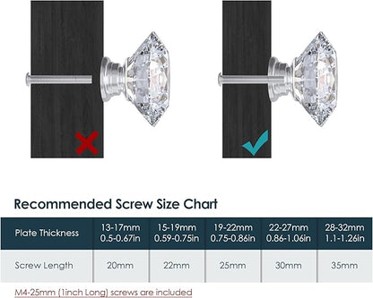 Tomorotec 12-Pack 30mm Crystal Clear Glass Silver Base Cabinet Drawer Pulls, Diamond Shape Cupboard Knobs with Screws for Kitchen, Dresser, Cupboard, Bathroom, Wardrobe (1.2 inch/30mm)